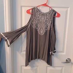 Gray cold shoulder top
